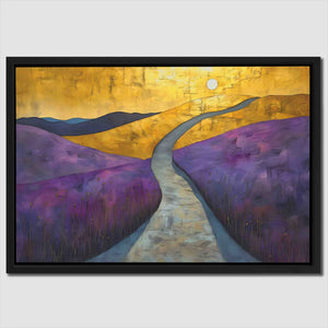 a painting of a road going through a field