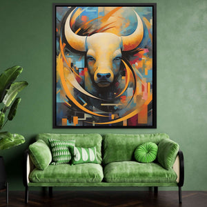 Charging Colors - Bull Wall Art in Black Frame