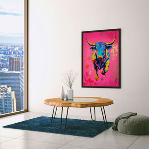 Charging Electric Bull - Modern Blue Canvas Wall Art