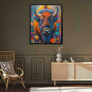 Charming Bison - Bison Wall Art in Black Frame