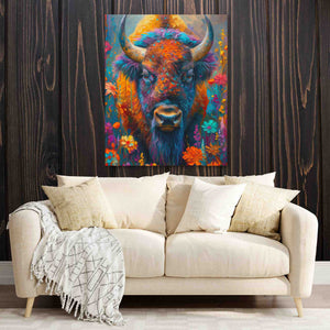 Charming Bison - Surrealism Colorful Canvas Wall Art