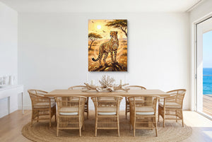 Cheetah Golden Sunrise — cheetah golden sunrise small dining room with ocean view 1port flush print