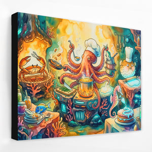 Chef Octopus Cooking — Chef Octopus Cooking Landscape Side View Black Wrap 125