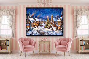 Christmas Village Snowfall โ christmas village snowfall pink living room interior 1land framed black
