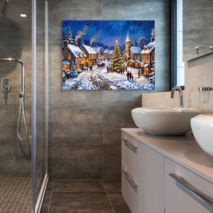 Christmas Village Snowfall โ christmas village snowfall sq bathroom 1land flush print