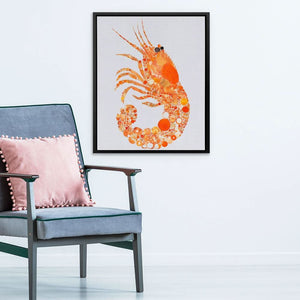 Citrus Shrimp - Minimalist Wall Art in Black Frame