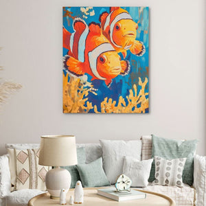 Clownfish Coral Splash - Beach House Art for Bathroom