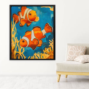 Clownfish Reef Wander - Colorful Coastal Canvas Print