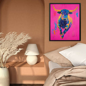 Color Burst Bull - Blue Magenta Canvas Print