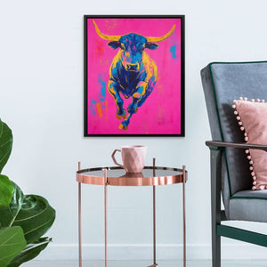 Color Burst Bull - Wall Art in Black Frame