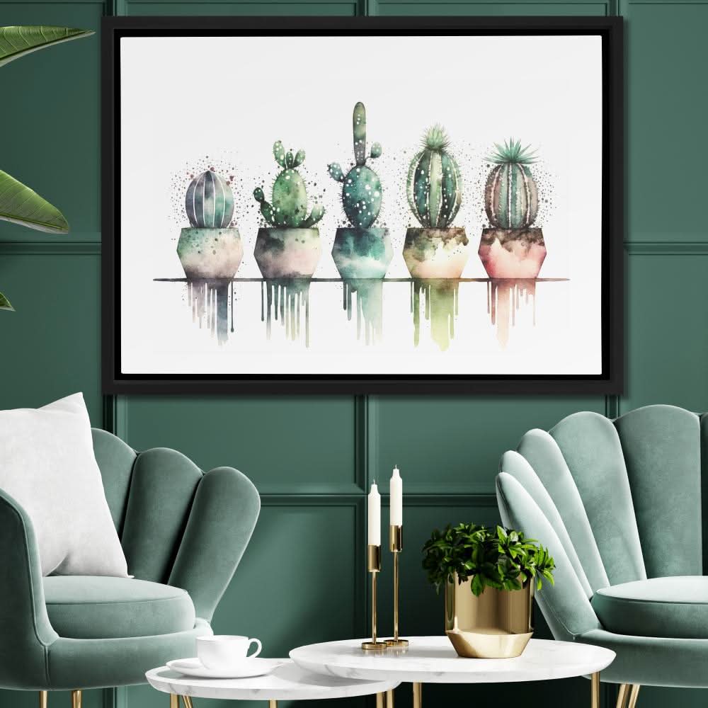 Colored Spots Cactus - Abstract Wall Art in Black Frame
