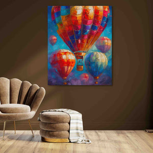 Colorful Heights - Hot Air Balloon Wall Art in Black Frame