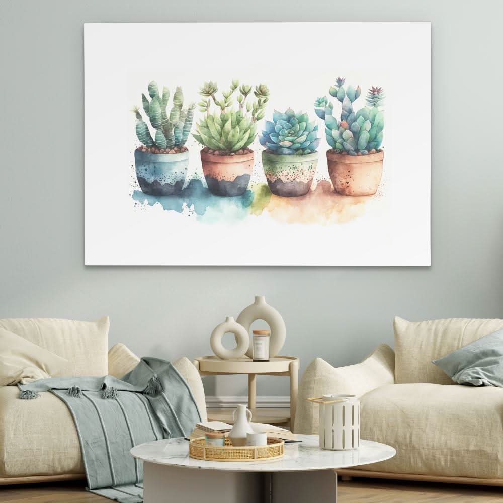 Colorful Succulents - Watercolor Canvas Wall Art