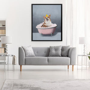Corgi In The Bath - Luxury Wall Art
