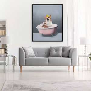 Corgi In The Bath - Luxury Wall Art