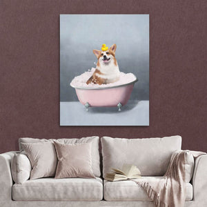 Corgi In The Bath - Luxury Wall Art