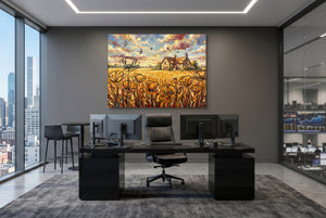 Cornfield Poppies โ cornfield poppies office desk with monitors 1land flush print