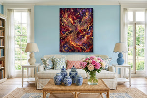 Cosmic Phoenix Soaring โ cosmic phoenix soaring living room interior 3 1port flush print