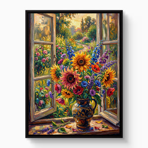 Country Window Floral Burst - Luxury Wall Art