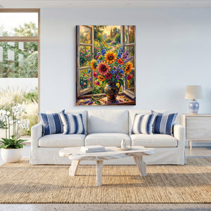 Country Window Floral Burst — country window floral burst sq beach house 1port flush print