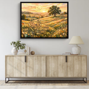 Couple Picnic Sunset โ couple picnic sunset sq living room desk 1land framed black