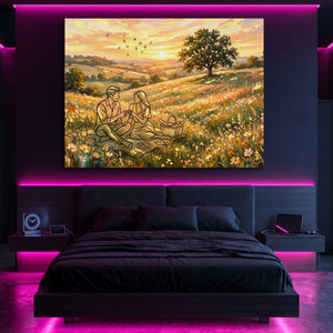 Couple Picnic Sunset โ couple picnic sunset sq pink neon room portv2 1land flush print