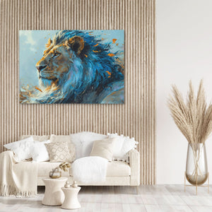 Courageous Blue Lion - Blue Animals Canvas Print