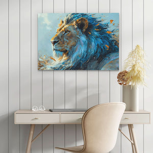 Courageous Blue Lion - Blue Canvas Wall Art