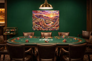 Cowboy Canyon Sunset โ cowboy canyon sunset green table with chairs 1land flush print