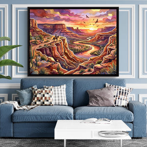 Cowboy Canyon Sunset โ cowboy canyon sunset sq blue room and walls 1land framed black
