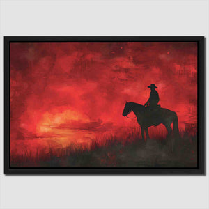 Cowboy Sunrise - Black Crimson Canvas Print