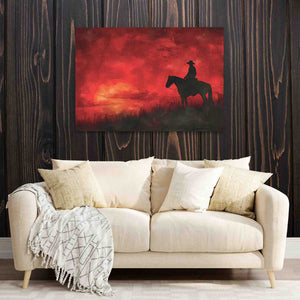Cowboy Sunrise - Black Wall Art