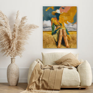 Cowgirl Prairie Gold canvas wall art, room view