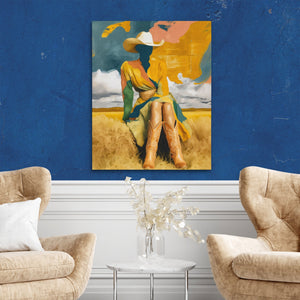Cowgirl Prairie Gold canvas wall art, room view
