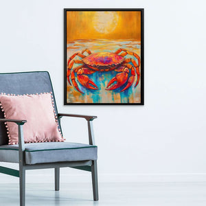 Crab Meets Sun - Coastal Wall Art in Black Frame