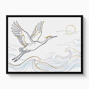 Crane Ocean Journey — crane ocean journey white studio framed black