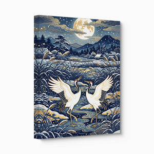 Cranes Dancing Moonlight โ cranes dancing moonlight angled flush print