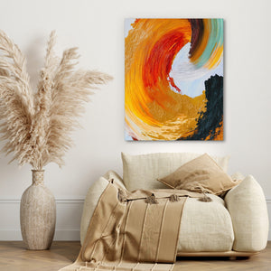 Crimson Spiral Calligraphy canvas wall art, room view