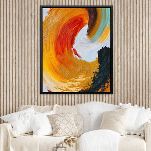 Crimson Spiral Calligraphy canvas wall art, room view