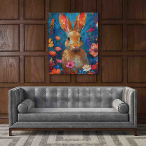 a living room with a couch and a painting on the wall