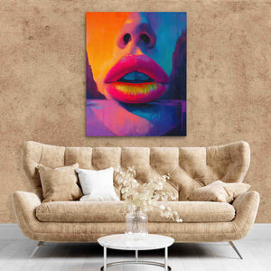 a living room with a couch and a painting on the wall