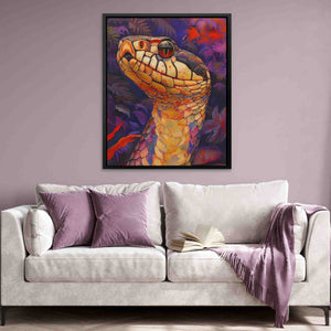 a living room with a couch and a painting on the wall