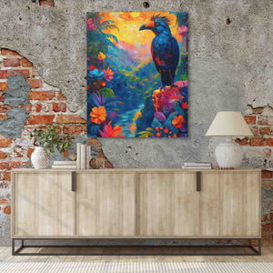 a painting of a bird on a brick wall