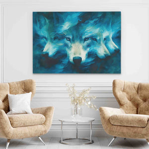 a couple of chairs sitting in front of a painting