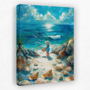 a painting of a child on the beach