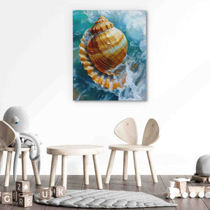 a painting of a seashell on a white wall