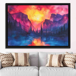 a living room with a couch and a painting on the wall