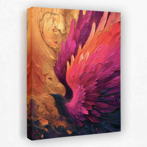 a painting of a colorful bird on a white wall