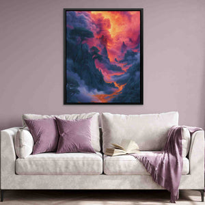 a living room with a couch and a painting on the wall