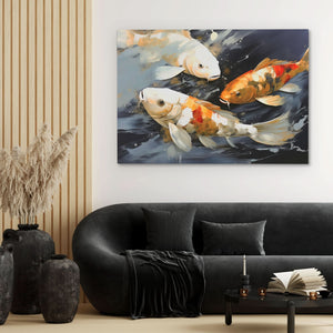Dancing Koi - Orange Wall Art for Bathroom